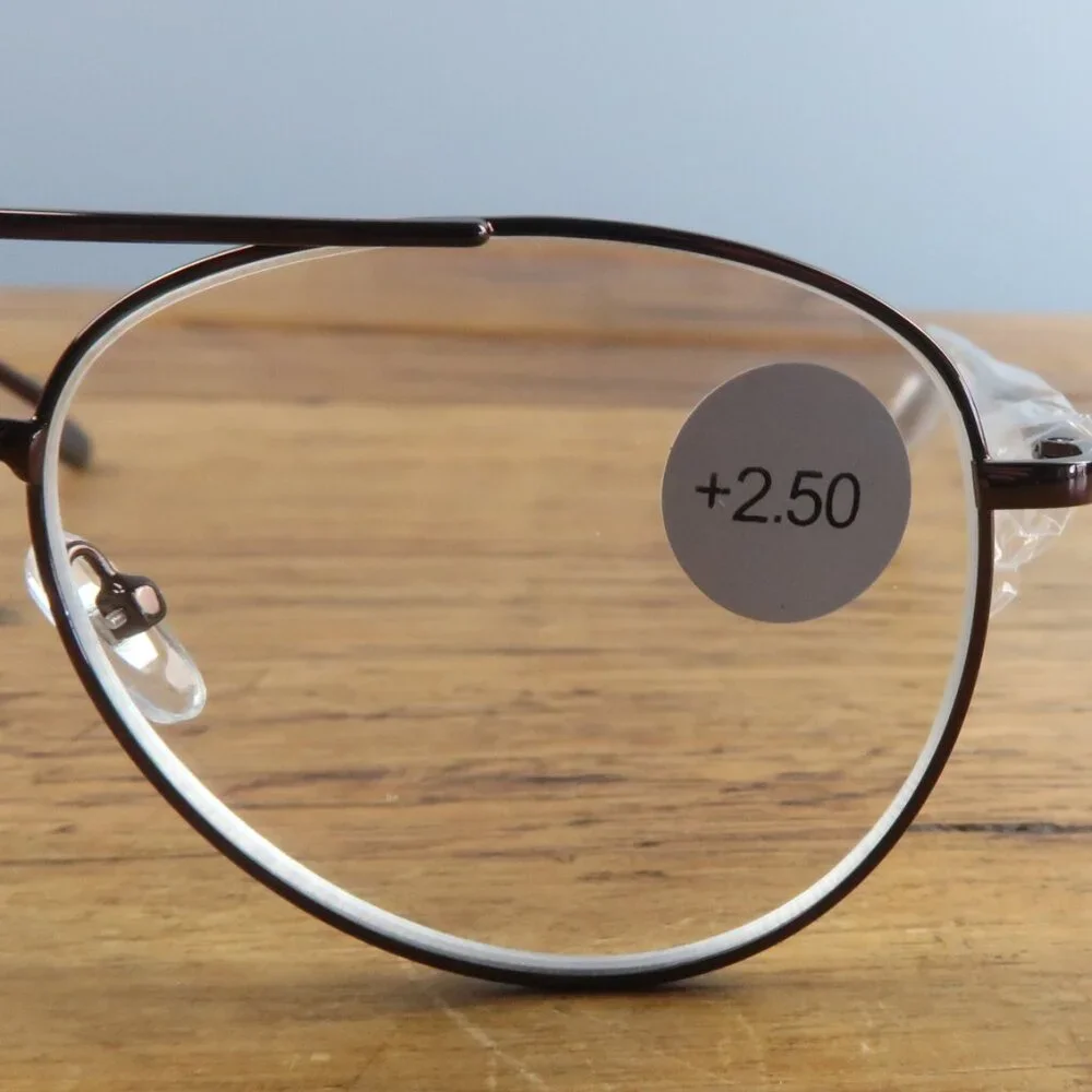 EYEZOOM BROWN FRAME 55MM UNISEX AVAITOR READING GLASSES 2.50 NWT